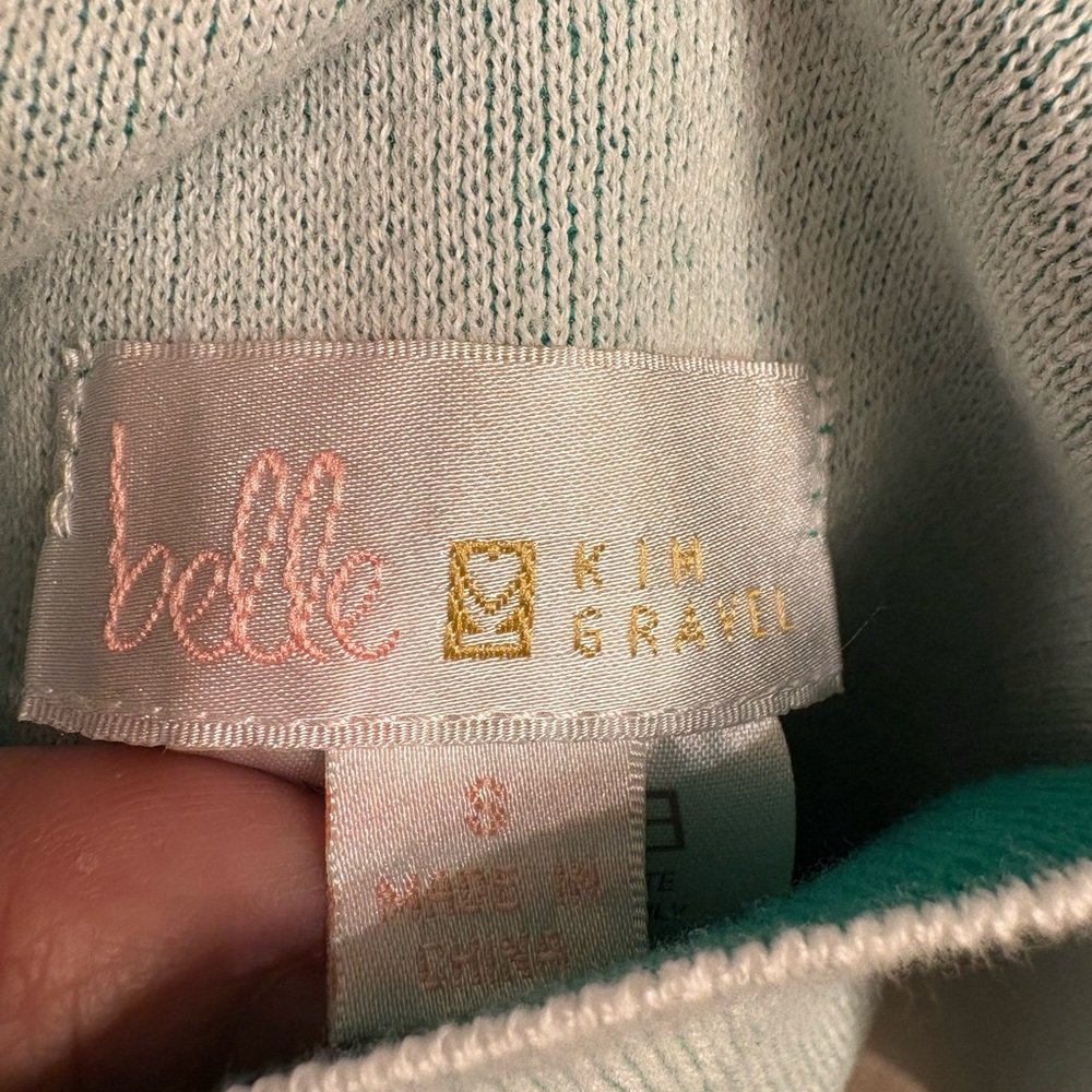 Belle by Kim Gravel Yachtical Reversible Open Knit Cardigan Green/White Womens S - Picture 8 of 9